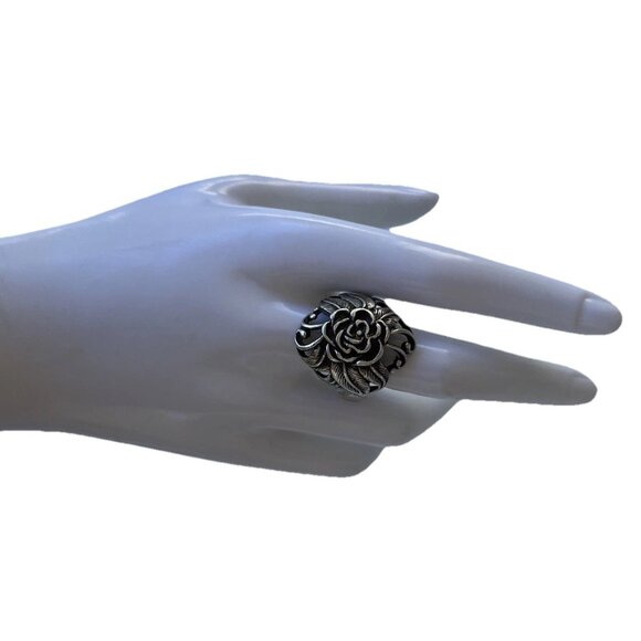 Vintaghe 925 Sterling Silver Carved Rose Flower Ring size 10 Signed Stamped - Picture 1 of 14